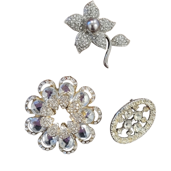 Monet Jewelry - Three Vintage Brooches Pins. One Signed MONET